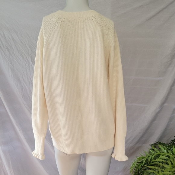 Rebecca Taylor Cream Knit Sweater V-neck Lightweight Ethereal Fairy Wool Blend M - Picture 2 of 10
